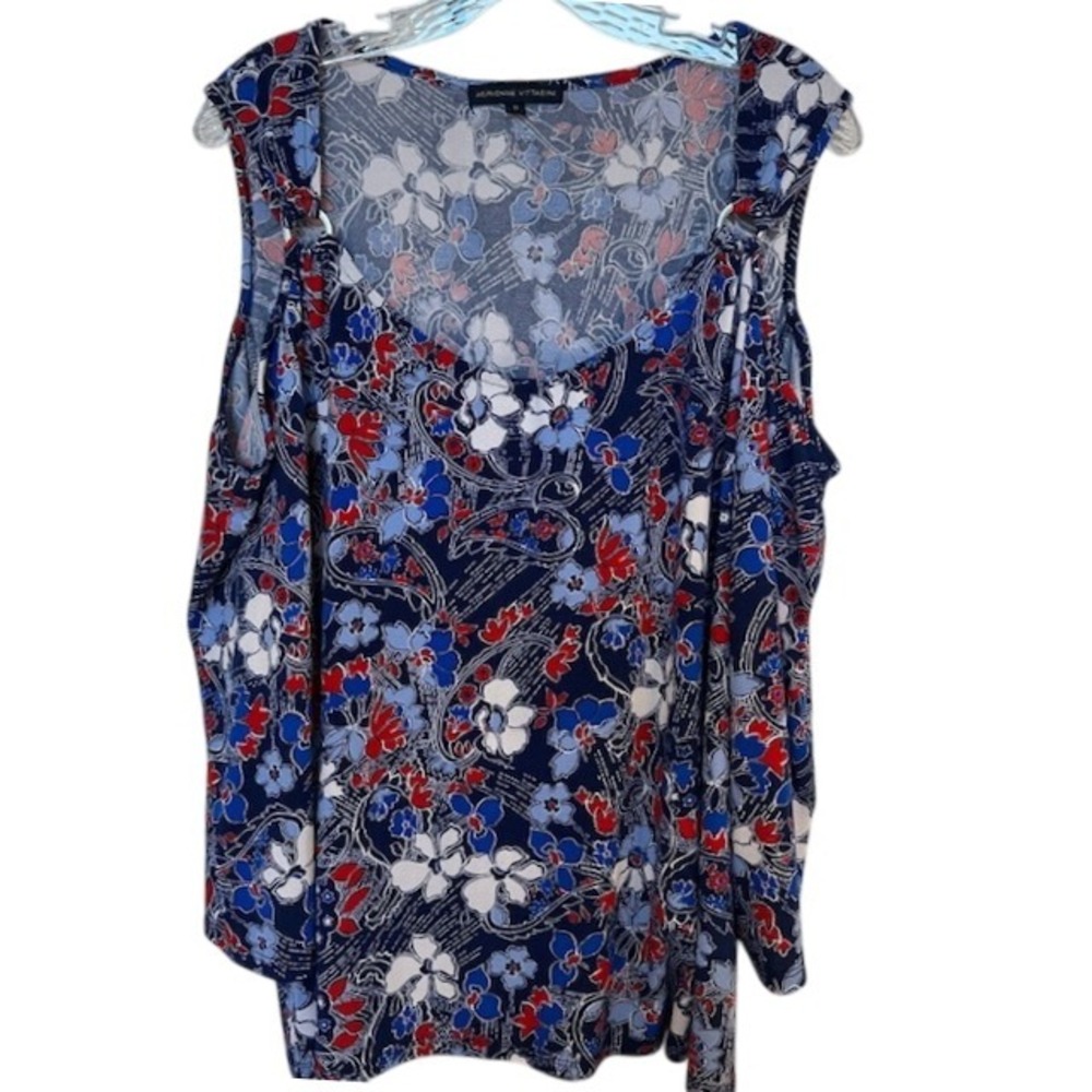 Adrienne Vittadini Women's‎ Patriotic Floral Cold Shoulder 3/4 Sleeve Blouse 3X